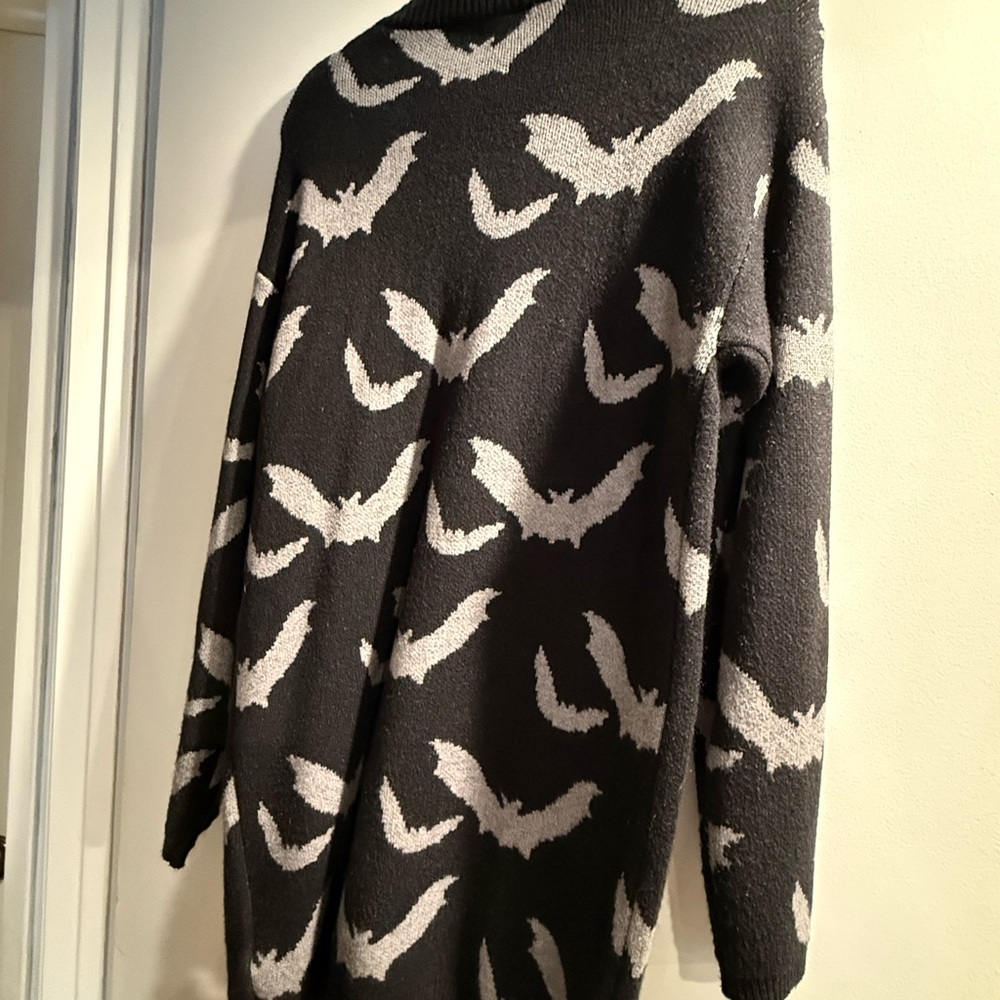Bat Pattern Open Front Long Cardigan - image 2